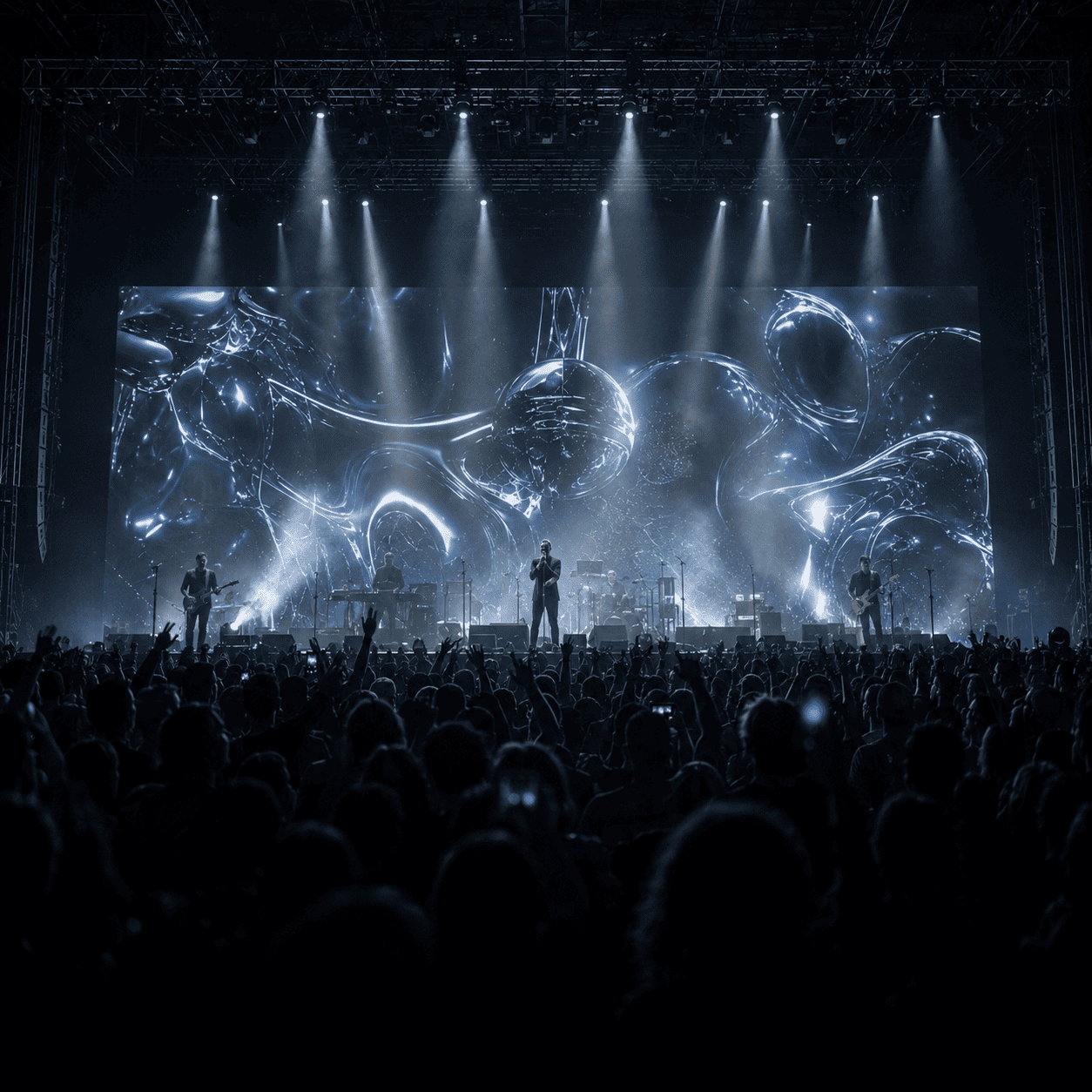 Concert stage with visual content across LED screens