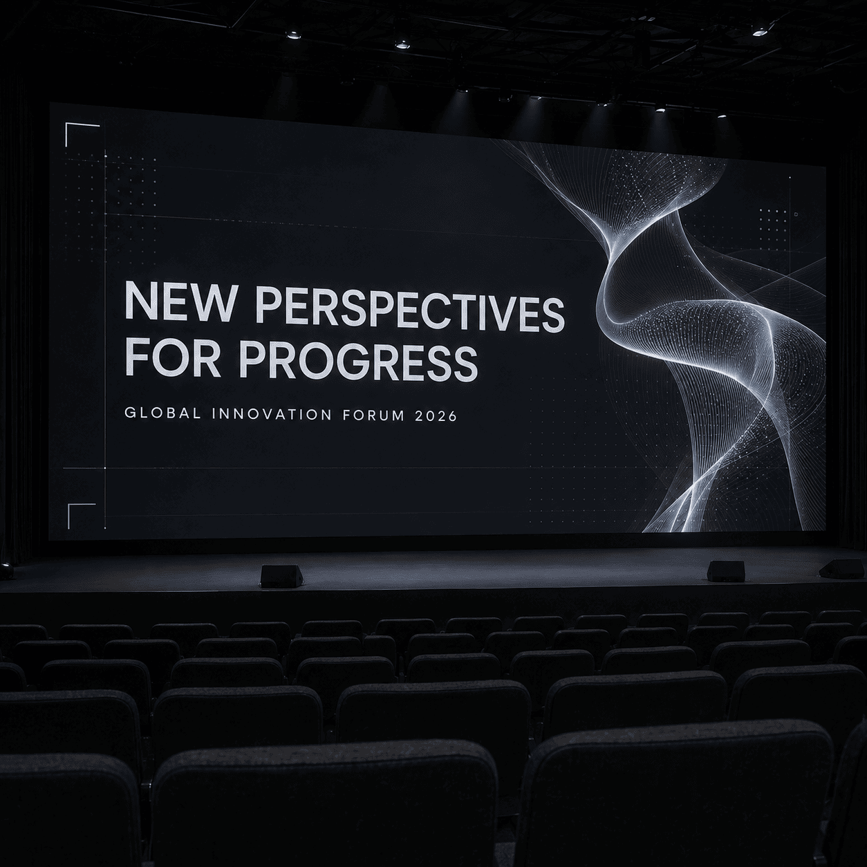 Conference stage with large presentation screen