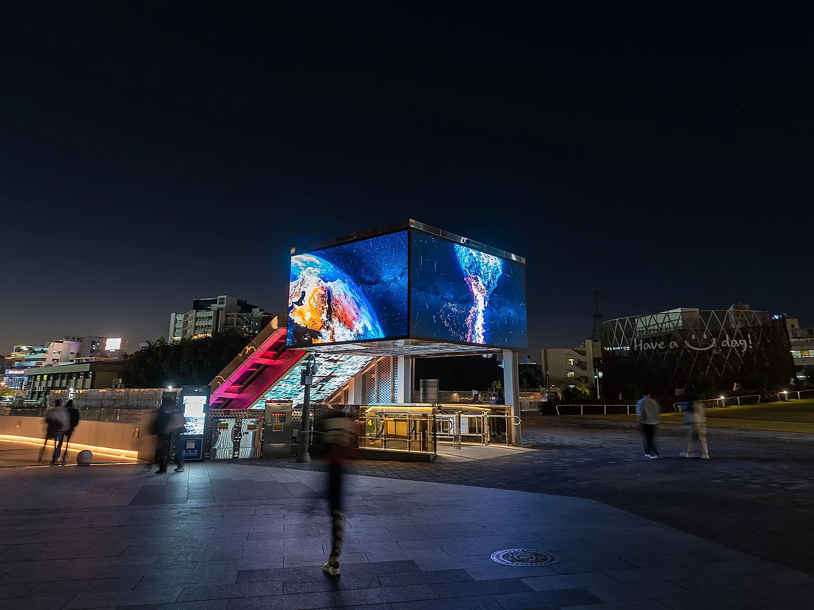 Large digital advertising screen in a public space